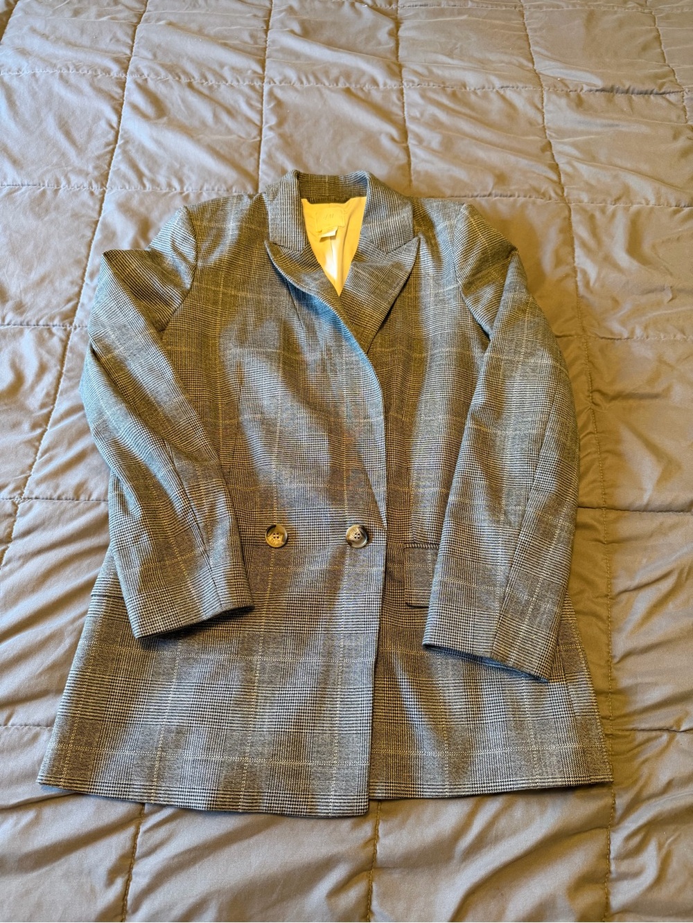 H&M Gray Classic Glen Plaid Double-Breasted Women's Blazer Jacket
